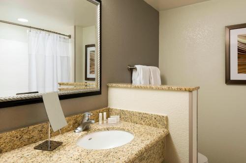 埃斯特罗迈尔斯堡75号州际公路及湾岸中心万怡酒店的一间带水槽和镜子的浴室