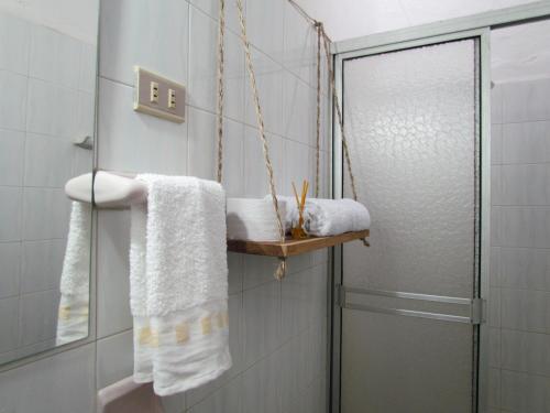 巴里查拉Casa Yerbabuena- Rustiko的带淋浴和架子毛巾的浴室
