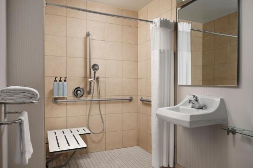 圣罗莎圣罗莎万怡酒店的带淋浴和盥洗盆的浴室