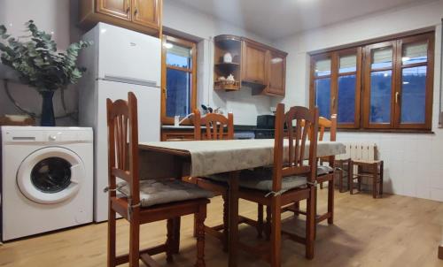 拉斯弗拉瓜斯Casa Angela的厨房配有桌椅和洗衣机。