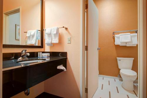 绿湾格林湾西南万豪费尔菲尔德酒店的一间带水槽、卫生间和镜子的浴室