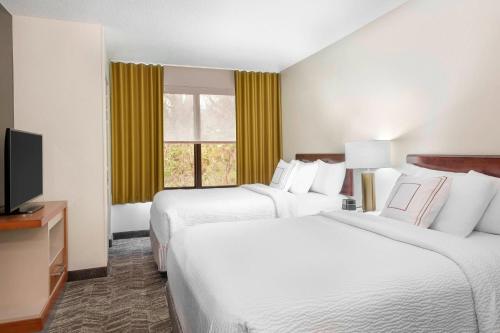 阿什维尔阿什维尔春季山丘套房酒店的酒店客房设有两张床和一台平面电视。