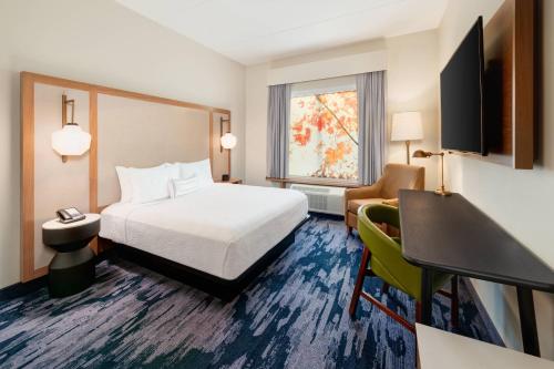 桑蒂Fairfield Inn & Suites Santee的配有一张床和一张书桌的酒店客房