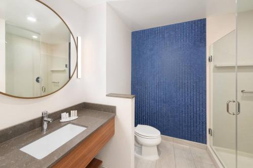桑蒂Fairfield Inn & Suites Santee的一间带水槽、卫生间和镜子的浴室
