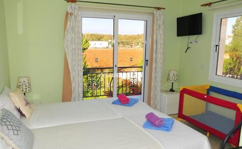 阿依纳帕LULA VILLA的一间卧室设有一张床和一个大窗户