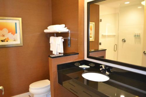 沃尔顿堡滩沃尔顿堡滩西德斯坦万豪费尔菲尔德套房酒店的一间带水槽、卫生间和镜子的浴室