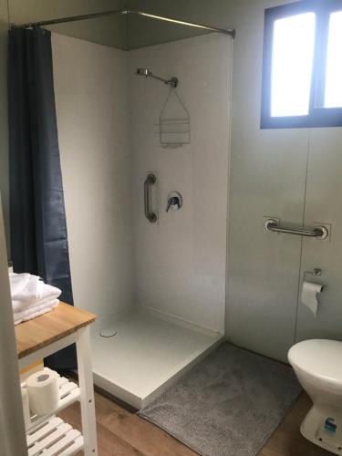 PatersonBIKABISA的带淋浴、卫生间和盥洗盆的浴室