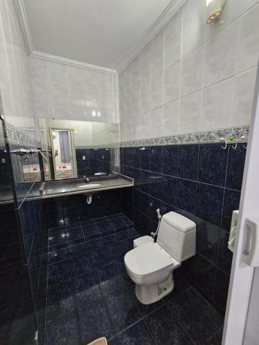马瑙斯Pousada 218 Manaus的一间带卫生间、水槽和镜子的浴室