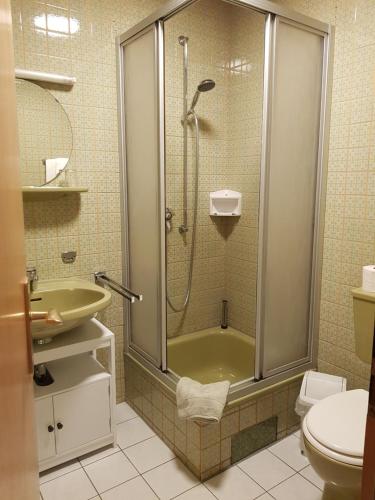 莱温Gästehaus Vinum Doppelzimmer的带淋浴和盥洗盆的浴室