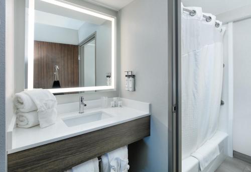 达拉斯Holiday Inn Express & Suites - Dallas Park Central Northeast, an IHG Hotel的一间带水槽和镜子的浴室