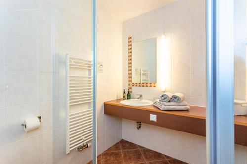 玛丽亚阿尔姆因特莱特山林宾馆的一间带水槽和镜子的浴室