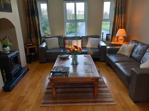 InishmoreInishmore Island B&B的带沙发和咖啡桌的客厅