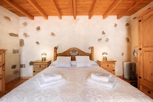 PájaraCasa Rural Andresito的一间卧室配有一张带2个床头柜的大床