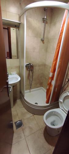 新瓦罗什Restoran Filipovic的带淋浴、卫生间和盥洗盆的浴室