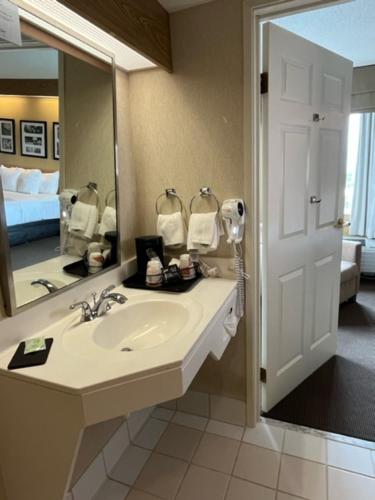 林奇堡Sleep Inn Lynchburg - University Area & Hwy 460的一间带水槽和大镜子的浴室