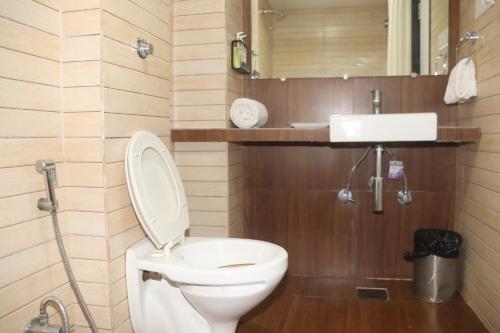 印多尔Kyriad Hotel Indore by OTHPL的一间带卫生间和水槽的浴室