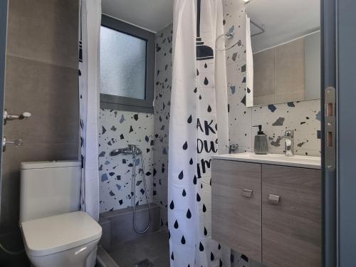 雅典Tiffany's apartments -2' walk from Metro的浴室配有卫生间、盥洗盆和淋浴。