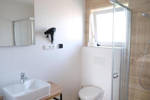 雷德尼斯Apartmánový dům na kolonádě的浴室配有卫生间、盥洗盆和淋浴。