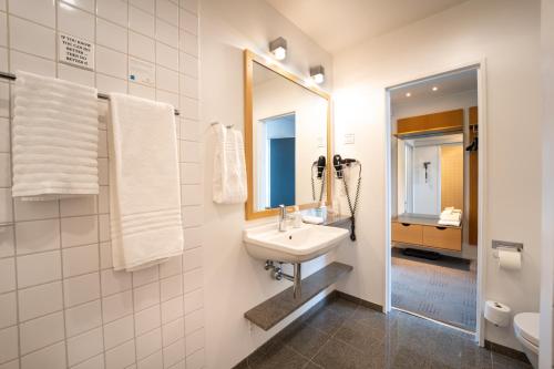 斯坎讷堡斯坎讷堡公园酒店的一间带水槽和镜子的浴室