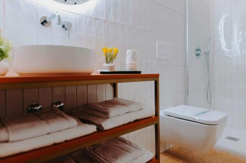穆尔西亚Apartamentos Santa Isabel的一间带水槽、卫生间和淋浴的浴室