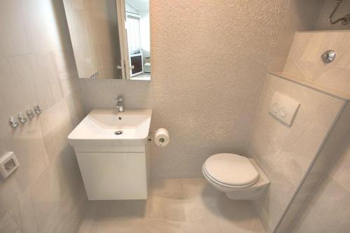 奥米沙利Villa Vuka的一间带卫生间和水槽的小浴室