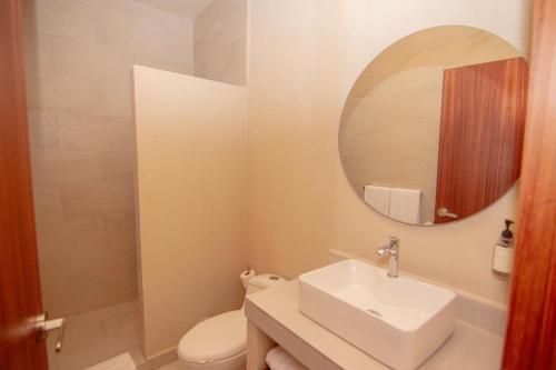 圣卡洛斯Evamar San Carlos的一间带水槽、卫生间和镜子的浴室