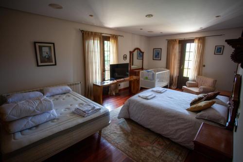 阿拉力兹Espectacular Casa con Piscina en Allariz的一间卧室设有一张床和一间客厅。