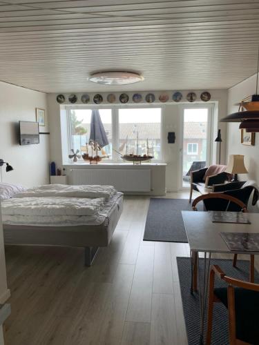 斯卡恩JJ Guesthouse Studio 37的一间卧室设有一张床和一间客厅。