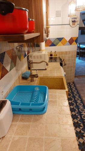 阿尔克萨尔La Cocineta - Zaracatralla的厨房配有蓝色水槽和台面