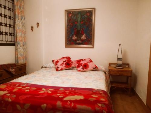 格拉纳达apartamento Ana的卧室配有一张床,墙上挂有绘画作品