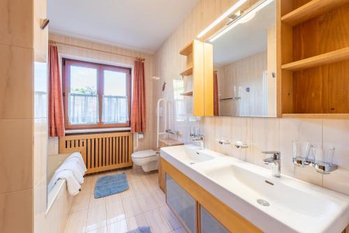 泰尔梅诺Haus Bellutti的一间带水槽和卫生间的浴室以及窗户。