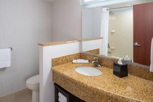 迈阿密迈阿密机场万怡酒店的浴室设有盥洗盆、镜子和卫生间