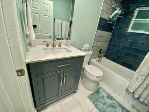 盖恩斯维尔Serene renovated oasis near downtown area的浴室配有盥洗盆、卫生间和浴缸。