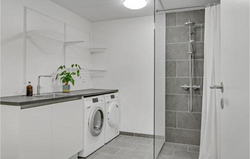 哥本哈根Beautiful Home In Kbenhavn S With Wifi And 4 Bedrooms的白色的浴室设有洗衣机和淋浴。