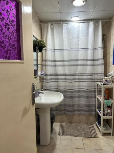 阿布扎比The Purple Place的一间带水槽和淋浴的浴室