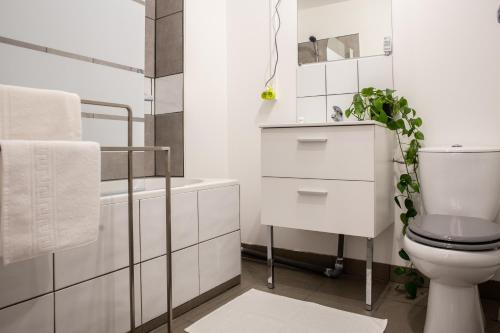 佩皮尼昂Au coeur de Perpignan的白色的浴室设有卫生间和浴缸。
