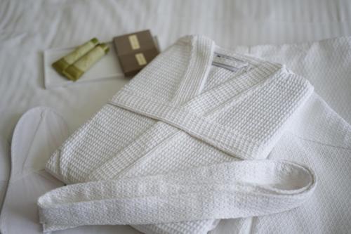 拉米亚Fthia Hotel的棕色物体旁边的床上的两条白色毛巾