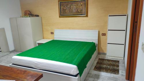 锡尔维玛丽娜Casa Vale的一间卧室配有一张带绿毯的大床
