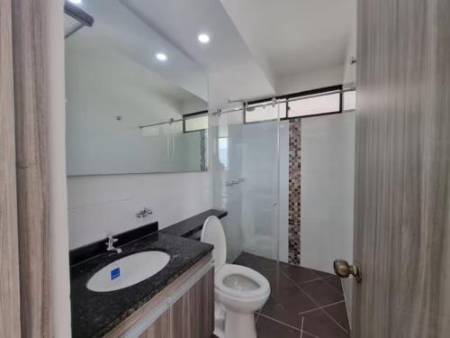 佛罗里达布兰卡Apto Botero 1308 - WAIWA HOST的浴室配有白色卫生间和盥洗盆。