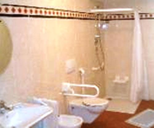 切尔梅斯佩西恩安杰古特酒店的带淋浴、卫生间和盥洗盆的浴室