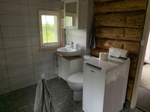 LiigalaskmaPrivate sauna house with sea view的浴室配有白色卫生间和盥洗盆。