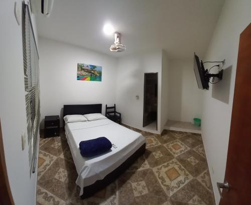 CarepaHotel San Adolfo Carepa的一间卧室配有一张床和一台平面电视