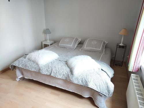 VourlesChambre d'hôte chez Florence的一间卧室配有一张带两个枕头的床