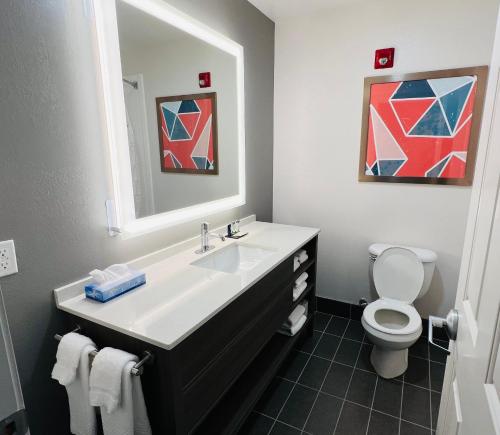 恩波里亚Comfort Inn Emporia的一间带水槽、卫生间和镜子的浴室