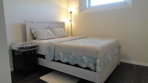温尼伯Afan Home of Joy的一间卧室配有一张床,上面有灯