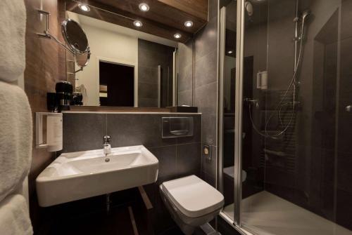罗森海姆罗森海姆温德姆特里普酒店的一间带水槽、卫生间和淋浴的浴室