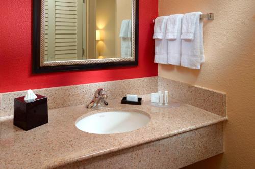 哥伦布哥伦布万怡酒店的一间带水槽和镜子的浴室