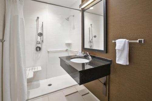 密尔沃基密尔沃基市中心万豪费尔菲尔德客栈及套房酒店的一间带水槽和淋浴的浴室