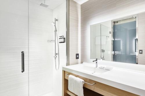 弗赖拉辛AC Hotel by Marriott Dallas Frisco的一间带水槽和淋浴的浴室