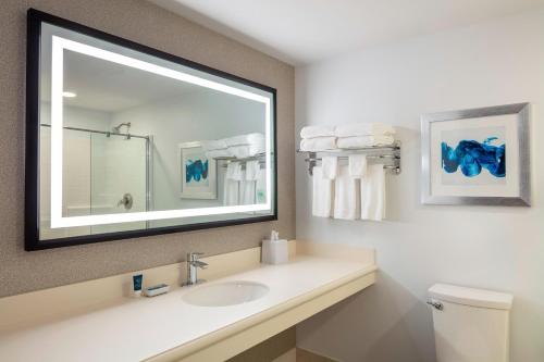 诺伍德Four Points by Sheraton Norwood Conference Center的一间带水槽和镜子的浴室